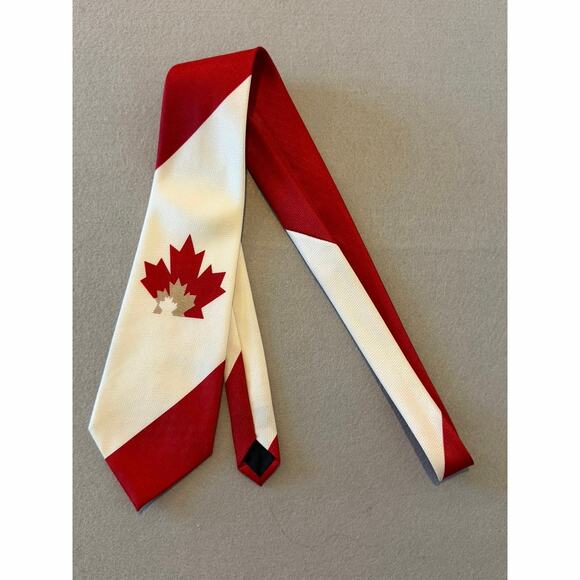 Museo Other - Museo Handmade Canada Flag Neck Tie Red White Maple Leaf Polyester Tie